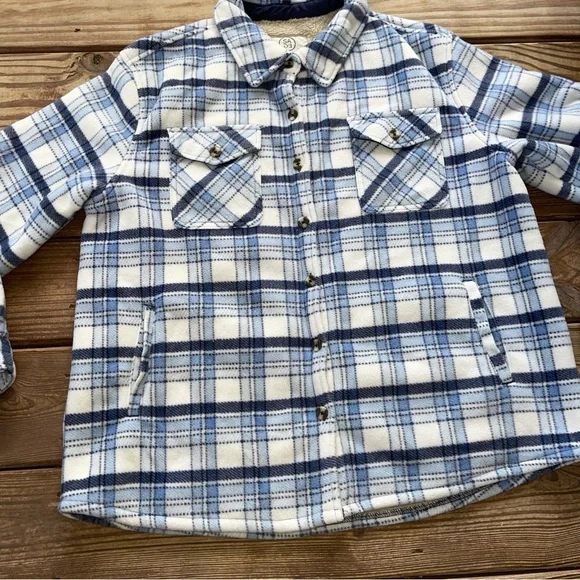 SAGE Collective Blue Plaid Sherpa Lined Jacket Shirt Overshirt XL Cozy Shacket - Picture 2 of 9